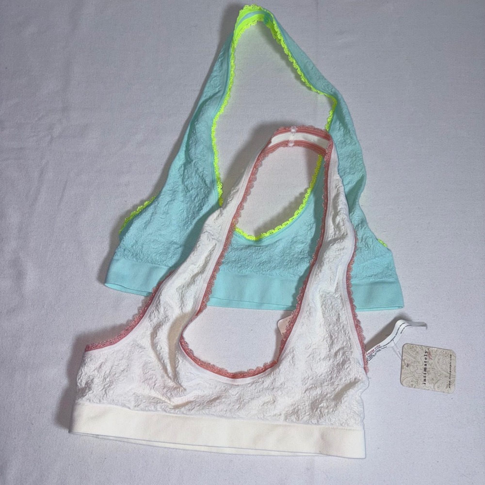 Free People Intimately Halter Bralette M L Blue White NEW 2 Pack Textured Lace